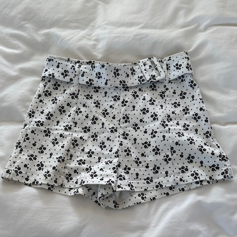 BCBGeneration Black and White Floral High Waist Shorts